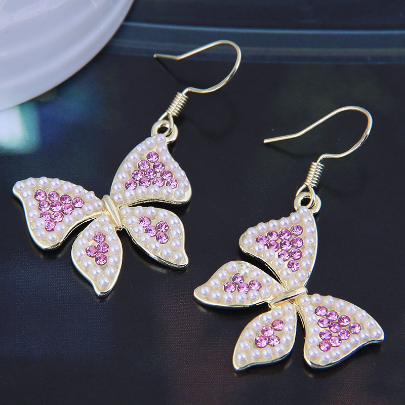 Korean Version Of Fashion Concise Allmatch Flash Diamond Pearl Butterfly Earrings Nhsc433226
