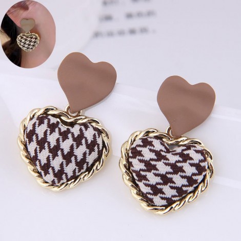 Korean Fashion Metal Simple Lattice Peach Heart Earrings Nhsc436008