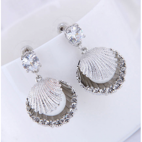 European And American Fashion Sweet Metal Concise Shell Pearl Earrings Nhsc436009