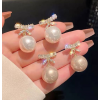 Korean Fashion Flash Diamond Bow Pearl Earrings Nhsc436011