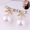 Korean Fashion Flash Diamond Bow Pearl Earrings Nhsc436011