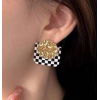 Korean Version Of Fashion Concise Black And White Checkerboard Geometric Exaggerated Earrings Nhsc443325