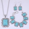 European And American Fashion Metal Concise Turquoise Accessories Square Necklace Earrings Bracelet Set Nhsc443328