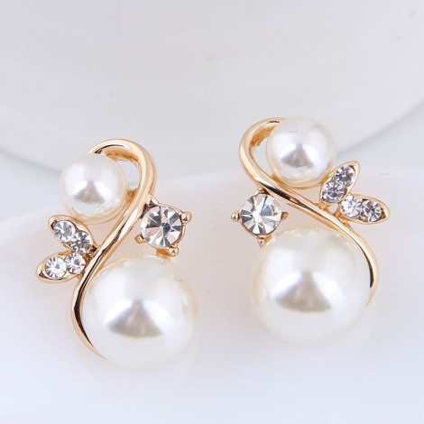 Korean Metal Inlaid Pearl Personality Earrings Nhsc445914
