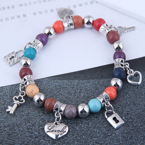 Simple Heart Key Lock Multielement Pendant Turquoise Temperament Bracelet Nhsc445918