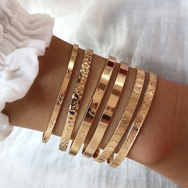 European And American Fashion Metal Sixpiece Combination Open Bracelet Nhsc465342