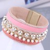 Fashion Versatile Rhinestone Pearl Leather Temperament Wide Magnetic Buckle Bracelet Nhsc466532
