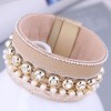 Fashion Versatile Rhinestone Pearl Leather Temperament Wide Magnetic Buckle Bracelet Nhsc466532