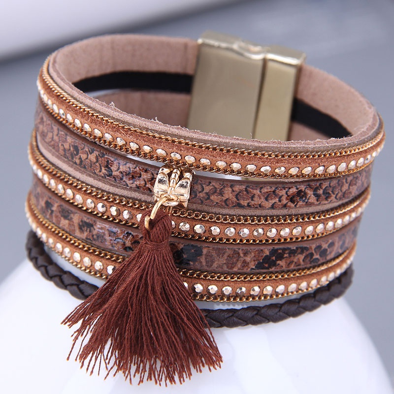 Fashion Metal Simple Tassel Leather Wide Magnetic Buckle Temperament Bracelet Nhsc466533