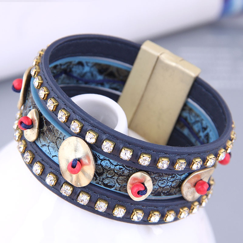Fashion Rhinestone Metal Accessories Leather Magnetic Buckle Temperament Bracelet Nhsc466535