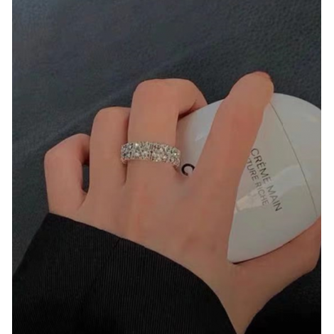 Korean Fashion Elastic Double Row Diamond Ring Nhsc466542