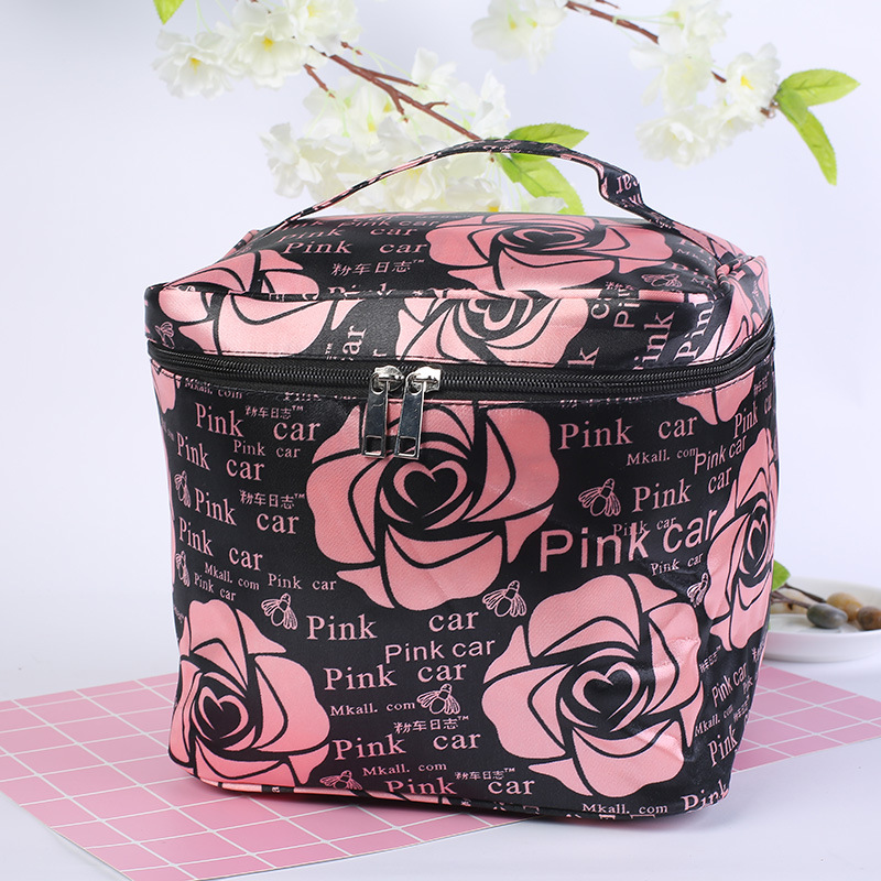 Large capacity Satin cosmetic bag cartoon rose storage bag portable cosmetic bag waterproof wash bag