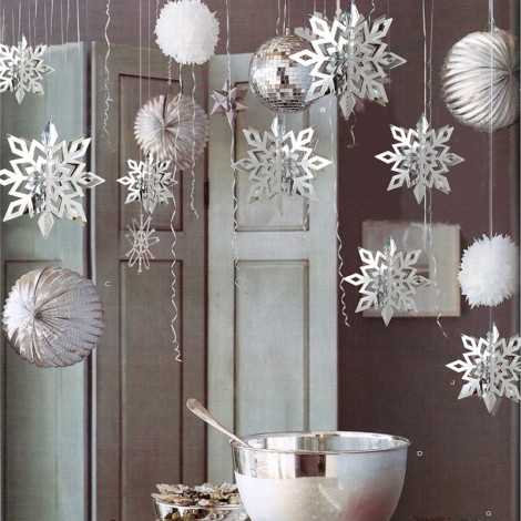 7-color large cardboard three-dimensional snowflake pendant 6-Piece set new year and Christmas party decoration supplies