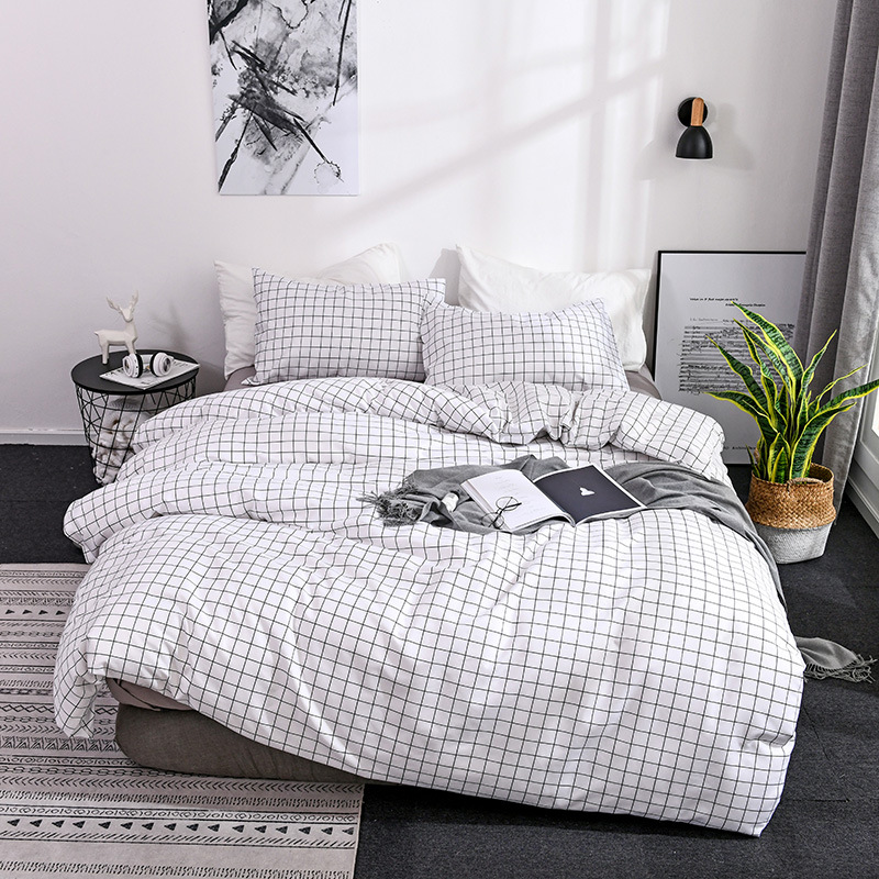 Home textile black and white plain tree leaf bedding three piece set