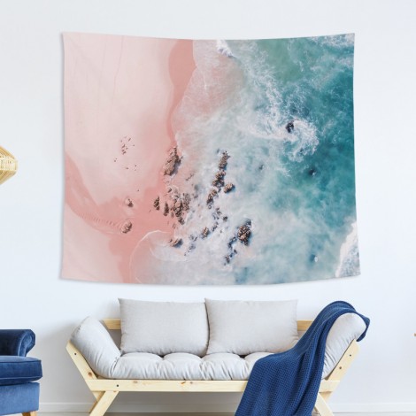 Decorative blanket tapestry Nordic ins blue ocean tapestry painting bedroom giant hanging cloth wall hanging custom
