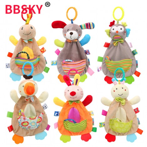 Cute cartoon animal comfort towel export high quality baby teether molar comfort towel with pocket