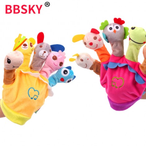 Storytelling parent-child interaction with music box finger puppet cartoon animal finger puppet glove plush toy