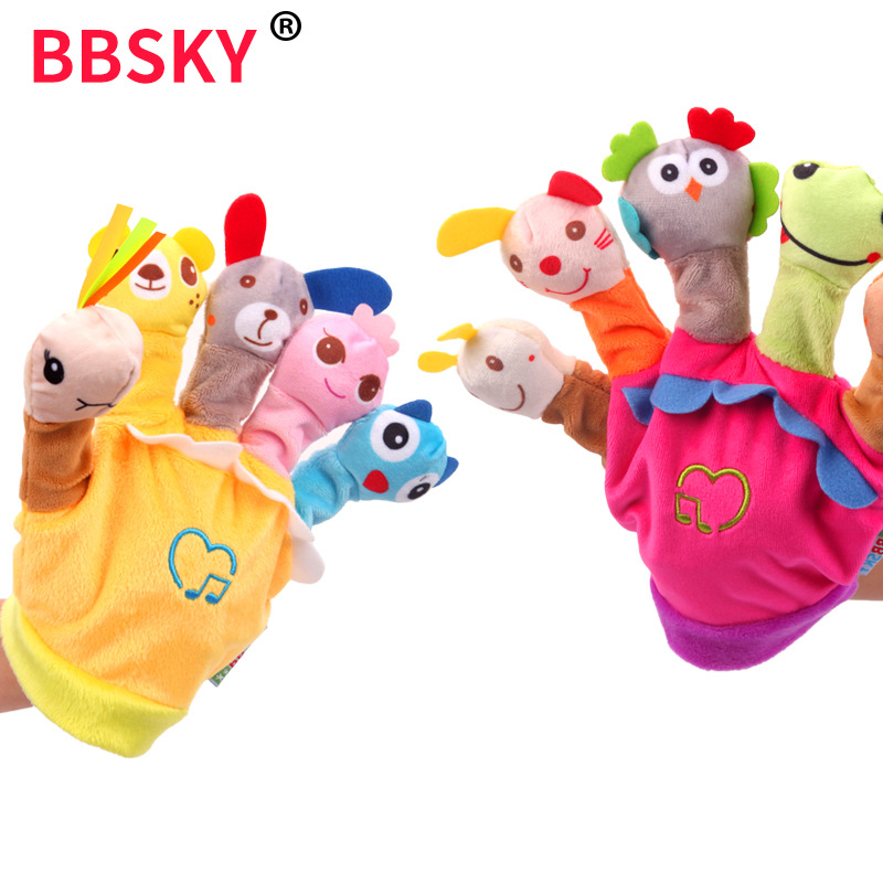 Storytelling parent-child interaction with music box finger puppet cartoon animal finger puppet glove plush toy