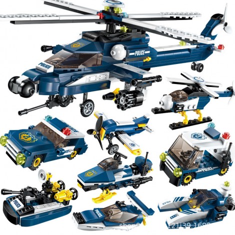 Enlightenment building block 1801 storm gunship hot selling military eight-in-one intelligence building block toy