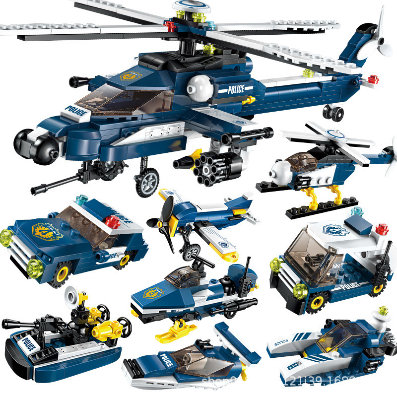 Enlightenment building block 1801 storm gunship hot selling military eight-in-one intelligence building block toy