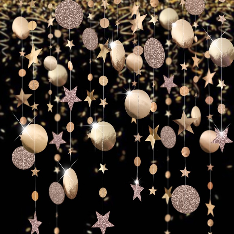 Golden onion powder champagne golden star wafer pull flower pendant party wedding celebration birthday celebration decoration