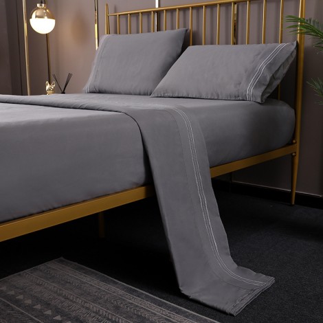 Solid embroidered Four Piece Bedding Set embroidery set