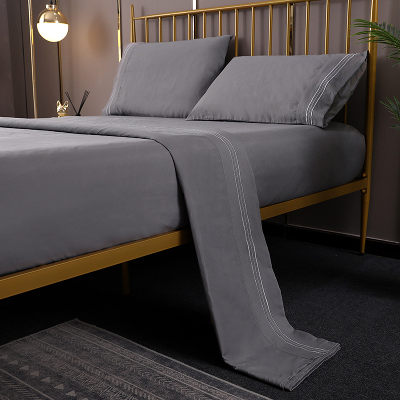 Solid embroidered Four Piece Bedding Set embroidery set
