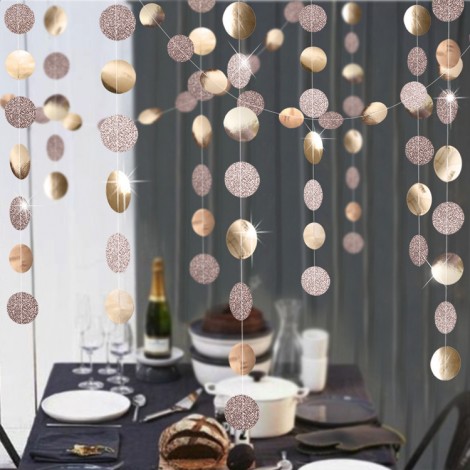 Champagne golden onion mirror round paper string flag pulling birthday party wedding window classroom Bar Party Decoration