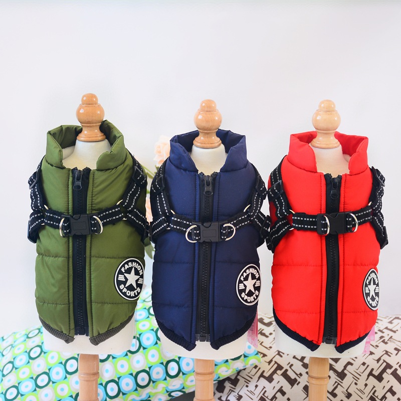 Pet clothes autumn and winter waterproof and warm dog cotton clothes winter ski clothes chest back integrated cotton vest