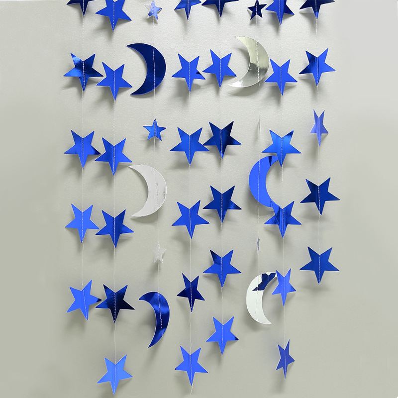 Mirror precious Blue Star Moon Flower flag Birthday wedding party kindergarten party decoration