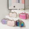 Laser PU leather rhombic checkered cosmetic box hand carrying large capacity portable cosmetic Storage Bag Travel Cosmetic Bag