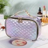 Laser PU leather rhombic checkered cosmetic box hand carrying large capacity portable cosmetic Storage Bag Travel Cosmetic Bag