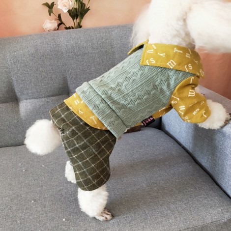Pet clothes new products in autumn and winter thickened four legged cotton padded clothes casual plaid pants small dog Teddy dog clothes