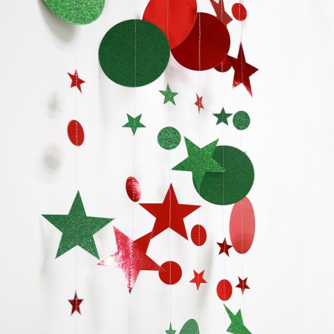 Christmas red and green stars round paper string pull flag new year Shengyan party party party decoration