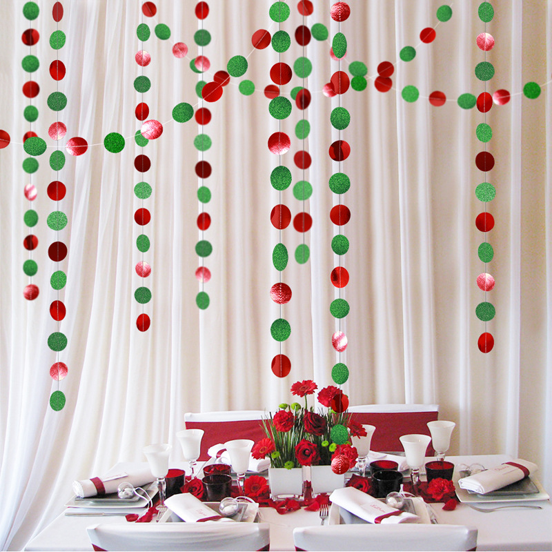 Christmas theme red and green round piece pendant Party School Kindergarten holiday atmosphere decoration round four meter pull flower