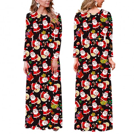 Fc700 2021 European and American women's Christmas printed long sleeve large dress