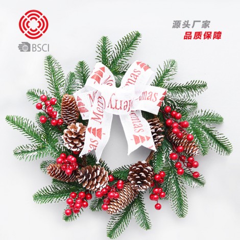Christmas decorations 40cm silk ribbon small red fruit PE Christmas Wreath shopping mall hotel door and window decorations