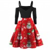 Fc733 2021 autumn winter women's Snowman print medium long Vintage Christmas Dress