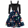 Fc733 2021 autumn winter women's Snowman print medium long Vintage Christmas Dress