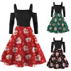 Fc735 2021 autumn winter sexy European and American new year long sleeve red printed Christmas dress women