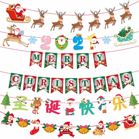 Christmas decorations cartoon flag pulling colorful flag Christmas holiday scene layout paper hanging flag