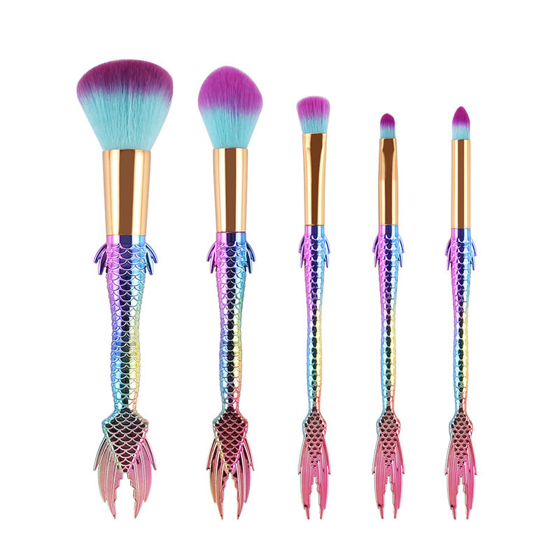 5 cosmetic brush set gradual change Mermaid cosmetic brush fishtail makeup tool