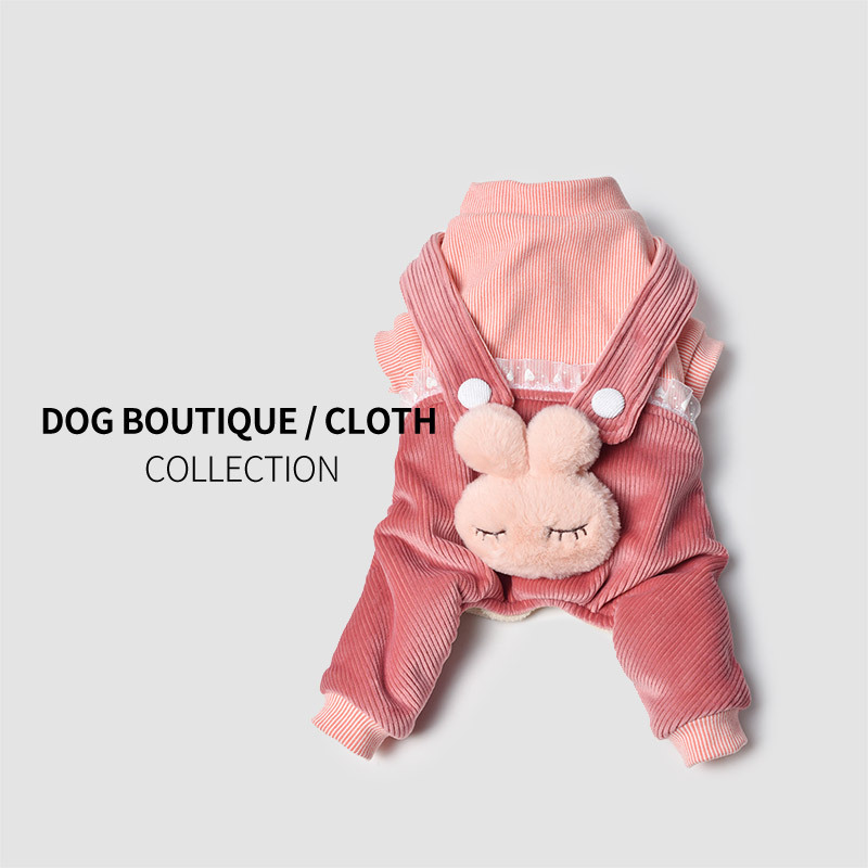 Pet clothes autumn and winter clothes plus velvet warm rabbit head strap dog four-legged cotton-padded clothes cat supplies one drop	