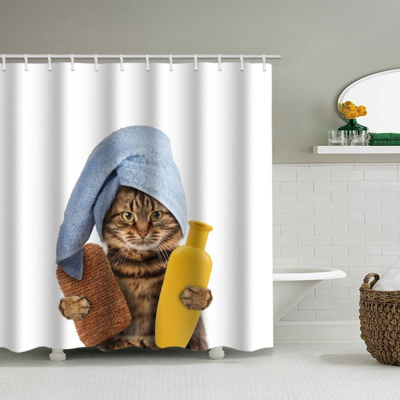 Cute cartoon bath animal bathroom shower curtain waterproof hanging curtain bathroom partition curtain hole free shower curtain