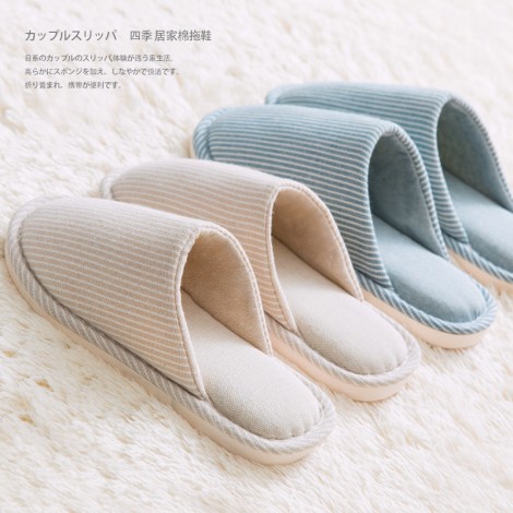 Winter Japanese-style indoor home women's warmth and velvet thick-soled cotton slippers for couples men's household slippers