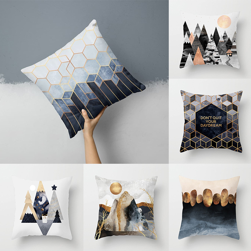 Home style Nordic geometric gold powder pillow peach skin velvet pillow cover pillow cushion waist