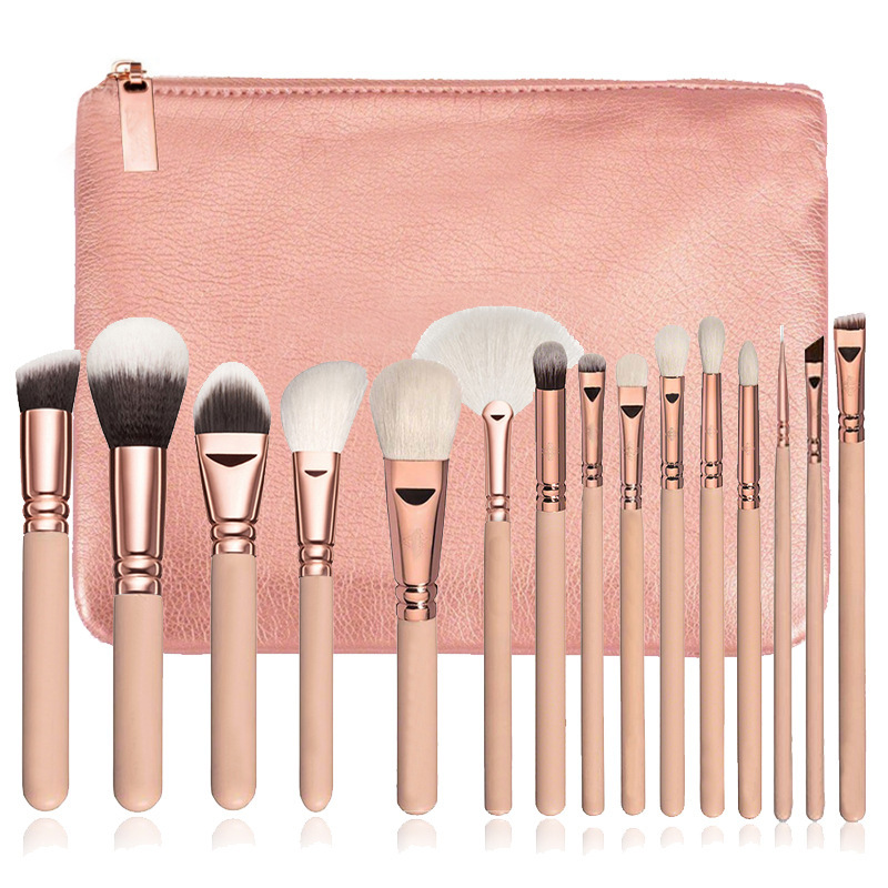 15 rose gold cosmetic brush set black handle full set of beauty tools multi color optional none