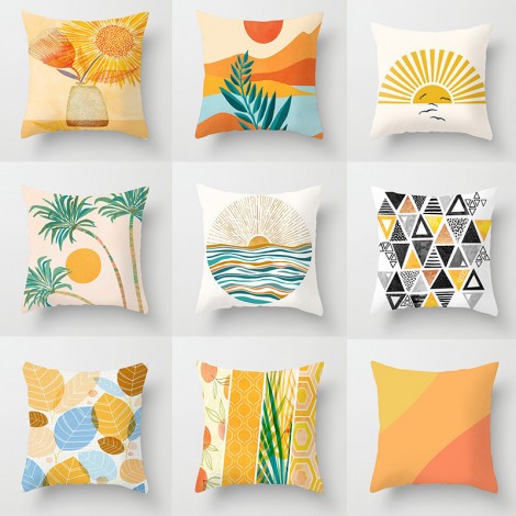 Yellow geometric lines sunrise sunset peach skin velvet pillow case car waist pillow sofa pillow case