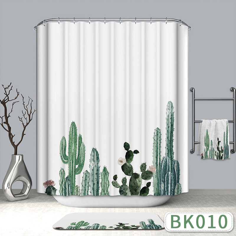Nordic cactus 3D shower curtain digital printing polyester cloth bathroom waterproof partition curtain toilet curtain