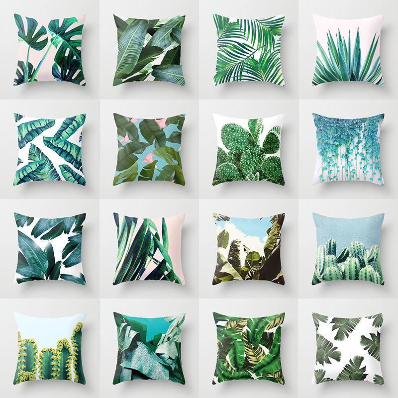 Fashion tropical plant polyester pillow cover office fabric sofa cushion cover home peach skin velvet pillow cover